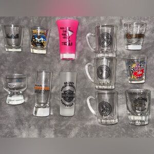 Shot Glasses Lot of 12 - Harley Davidson, Jack Daniels, Bokma, Texas, Nashville